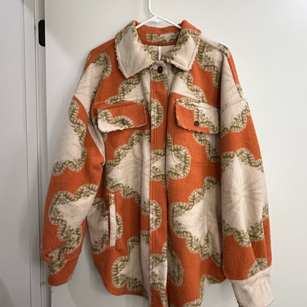 Free People Orange and Cream Patterned Jacket